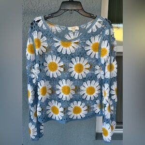 Rebellion Again Open Knit Crochet Festival Coachella Hippie Retro Style Top XL